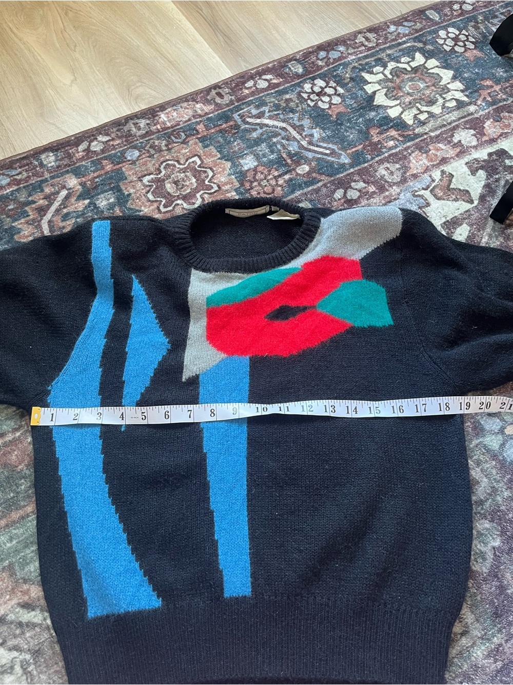 Women’s Vintage Black Abstract Colorblock Crewneck Sweater Size M - Picture 4 of 5